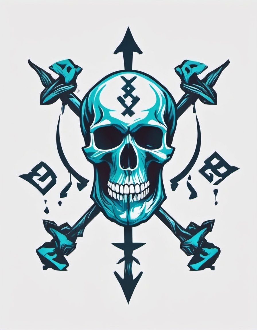 Create a logo for a fitness brand and incorporate runes and skulls into the image 