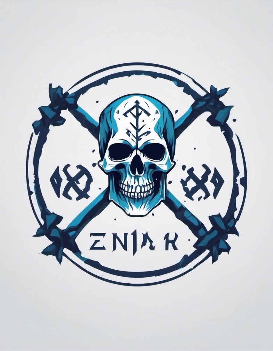 Create a logo for a fitness brand and incorporate runes and skulls into the image 