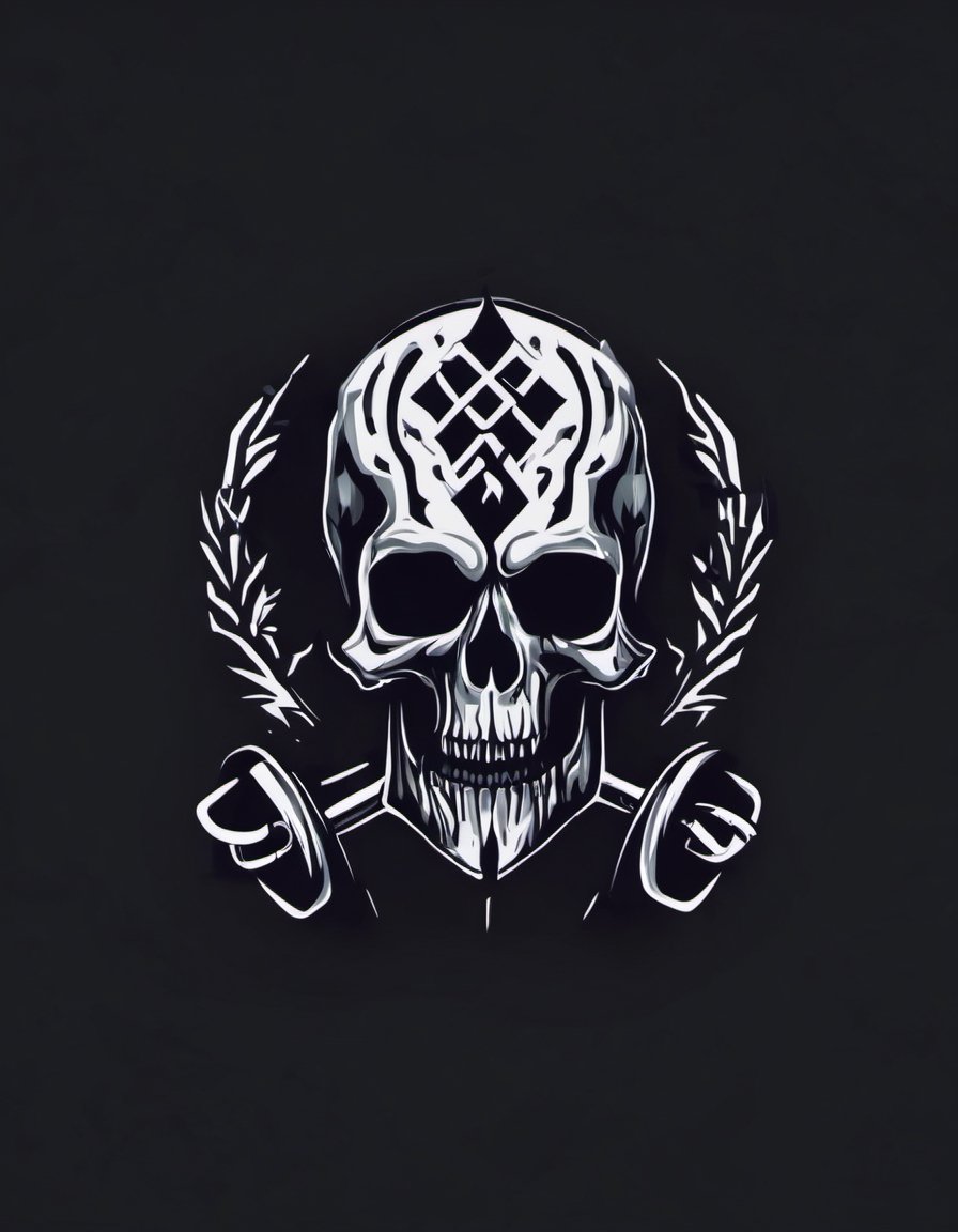 Create a logo for a fitness brand and incorporate runes and skulls into the image 