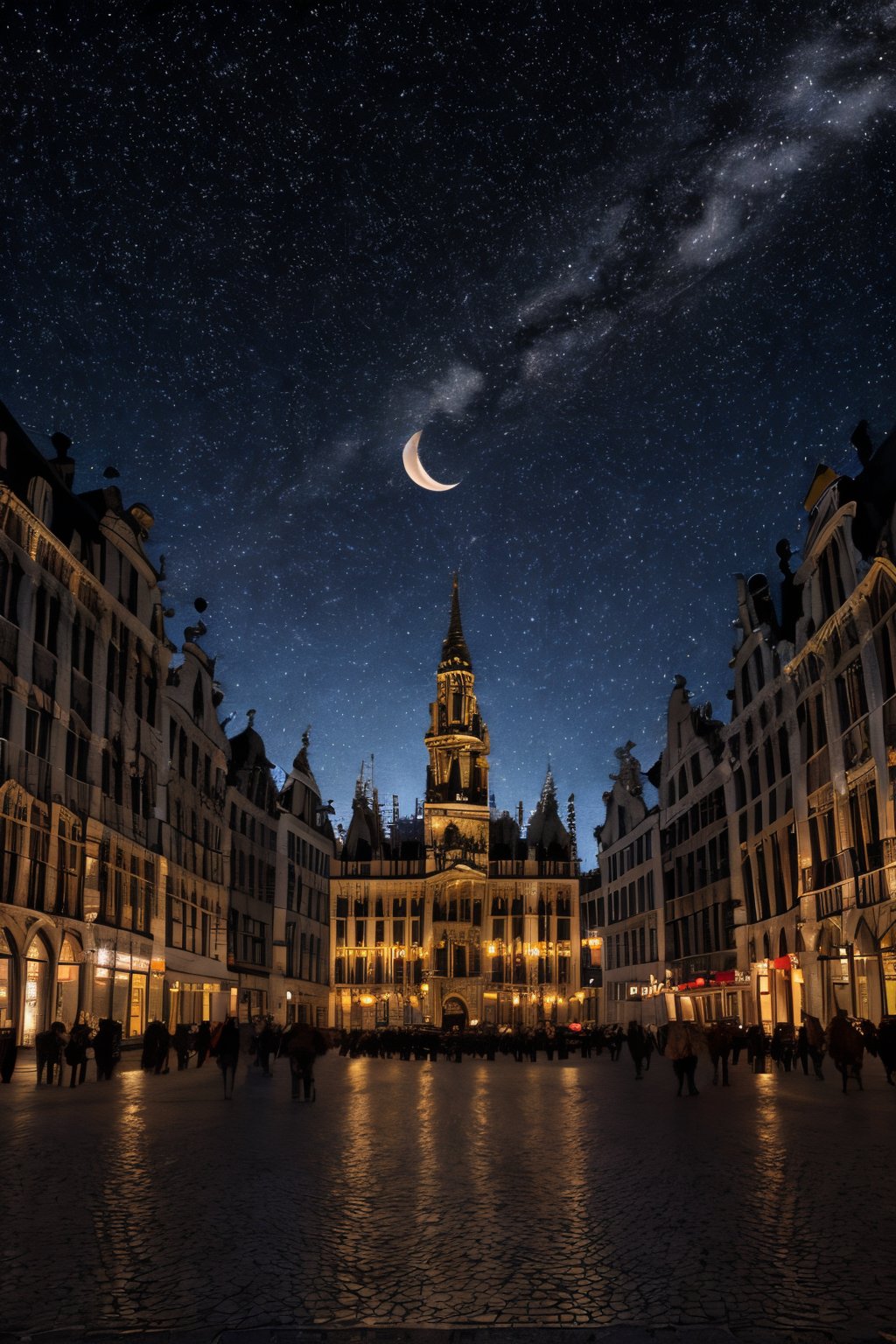 A beautiful night background, Brussels, ultra quality, ultra quality moon, sky and stars  