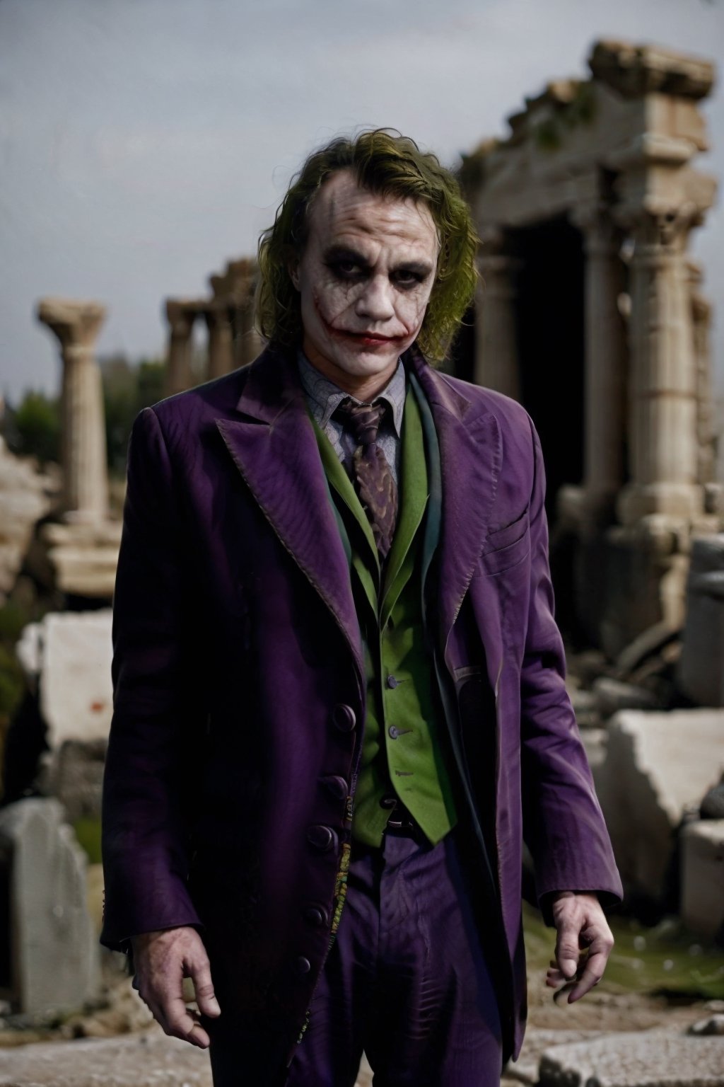 Joker Heath Ledger wearing a Andromeda Shun Cloth inside a  greek ruins,FFIXBG,ezio_soul3142,1boy