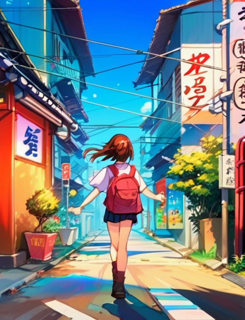 1 girl, walking on the street, anime, anime style