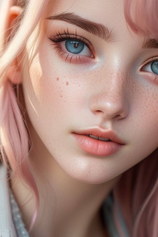 photo of beautiful age 18 girl, pastel hair, freckles sexy, beautiful, close up, young, dslr, 8k, 4k, ultrarealistic, realistic, natural skin, textured skin