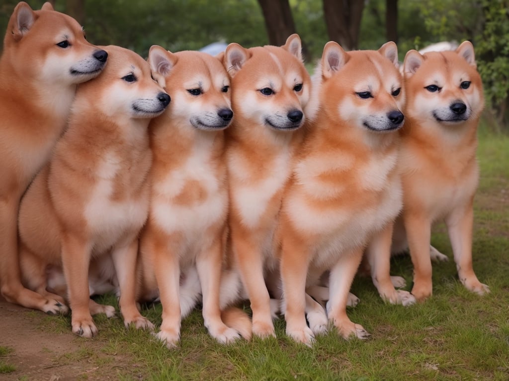 "A realistic image of" a group of (shiba-inu:1.35), in the woods, Cheems, meme-dog,
"shoot by Fujifilm XT3, 85mm f2.0"