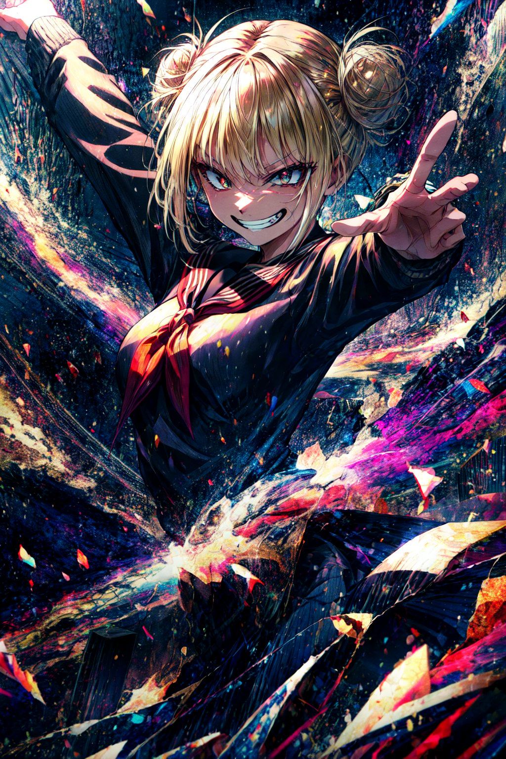 HimikoT, evil, crazy, evil grin, dynamic pose, best quality, masterpiece, highres