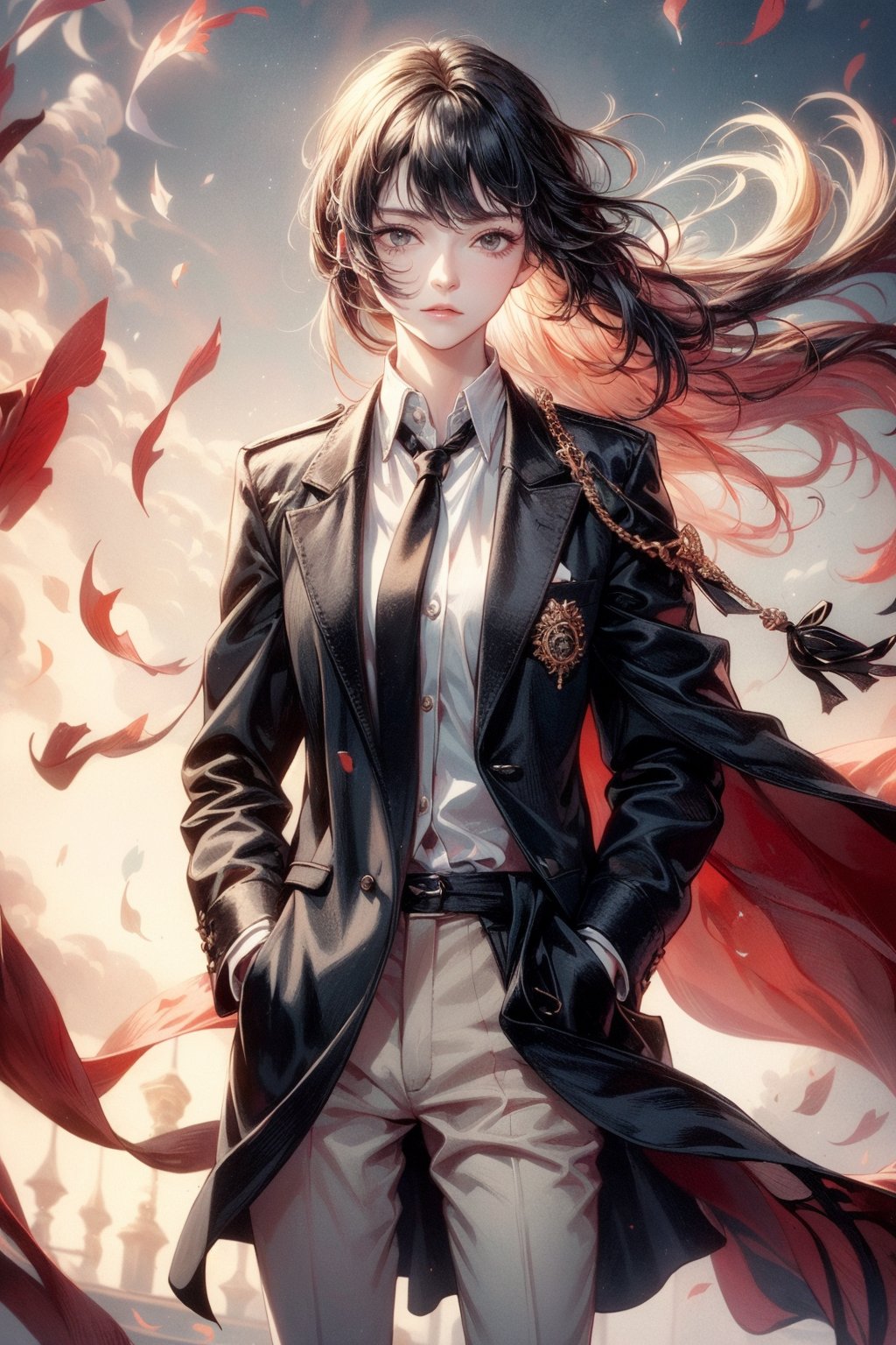 20 year old girl stares blankly with an emotionless expression which was on her face most of the time. She is wearing a black suit (on the shoulder like dazai) , a white shirt, a red tie and trousers cut in short (shorter than her knees). Her messy hair blew as the wind passed by. She said, not even bothering to make eye contact. She stared at his broken arm. she cared. She always keeps her hands into her pockets. Her name? Hikaru Shizumi. Her ability? 'Last good-byes' it allows her to kill someone just by looking at them, which is why she had an eye patch on the eye that triggered the ability,1 girl,hecate