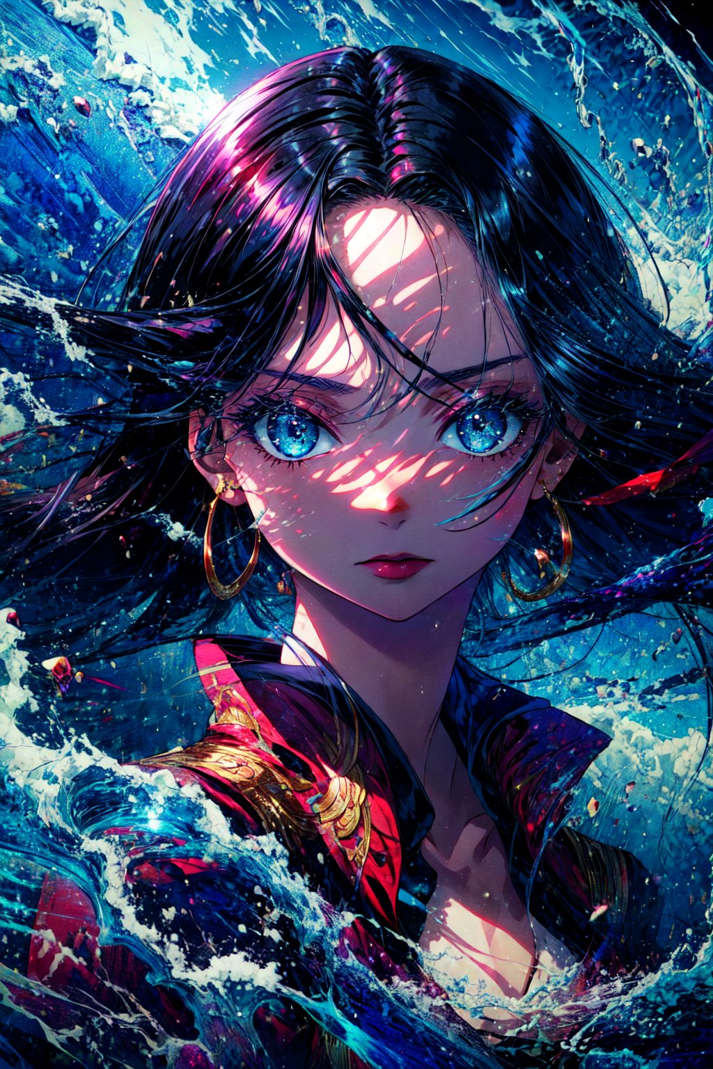 {{{masterpiece}}}, {{{best quality}}}, {{{ultra-detailed}}}, {cinematic lighting}, {illustration}, 1girl,boa hancock,blue eyes, black hair,