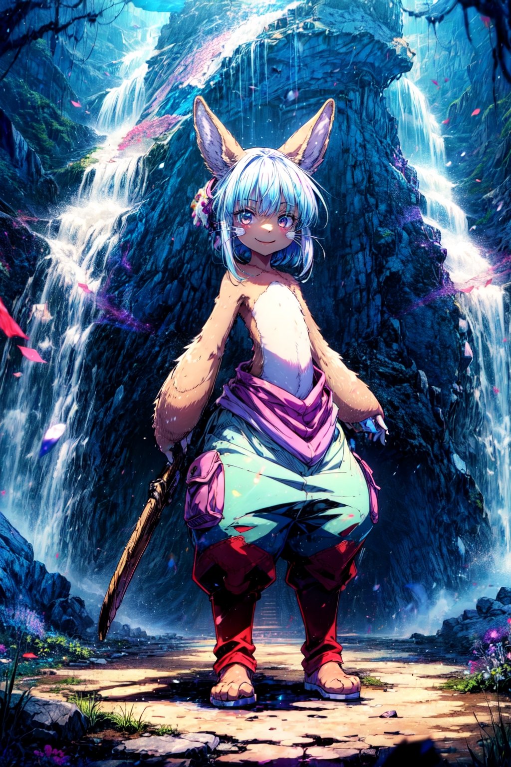 1girl, solo, furry, nanachi \(made in abyss\), nanachipants, standing, looking at viewer, smile