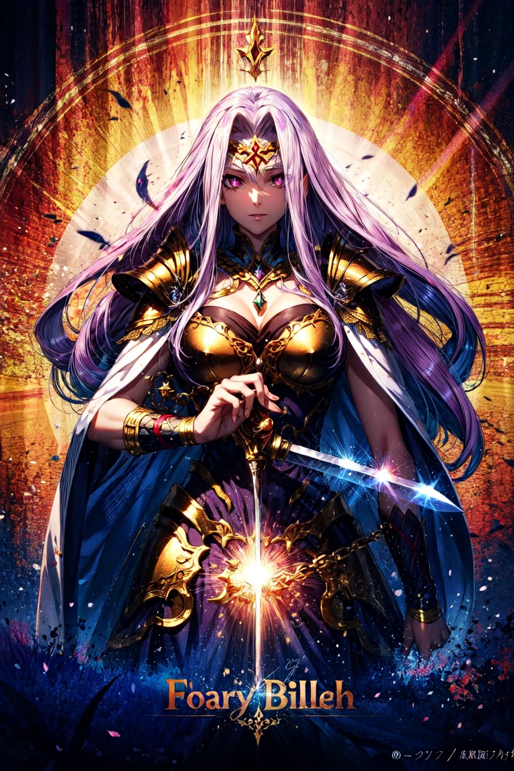  gorgon \(fate\), slit pupils, looking at viewer, hair flowing over, huge breasts, a woman with a sword in her hand, dark phantasy, wallpaper for monitor, royal bird, loundraw, glorious long purple hair, wearing bullet-riddled armor, masked female violinists, no watermark signature, pharaoh, brawl, illustration - n 9, clear image, gwyn,Circle