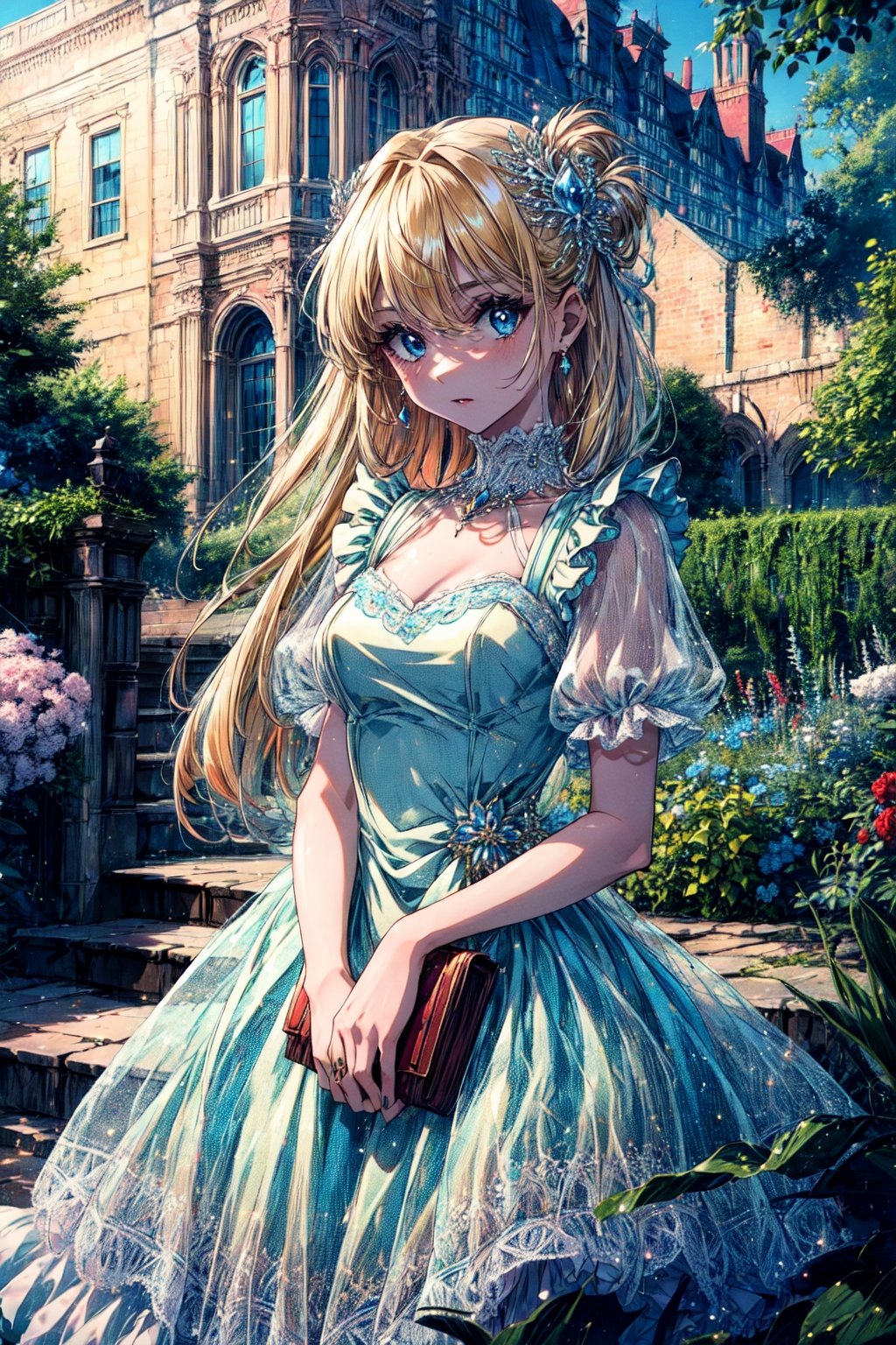 (masterpiece, best quality, detailed), 1girl,souryuu asuka langley,solo, a fancy frilly dress. She is likely to be found in a grand ballroom or a luxurious garden party, surrounded by other aristocrats. Her dress is of the finest quality, with frills and lace adorning every inch. She exudes an air of elegance and refinement, with a regal bearing that hints at her privileged upbringing. Despite her privileged position, there is a hint of playfulness in her demeanor, and a sparkle in her eyes that suggests she is not entirely bound by the strict conventions of her social class.