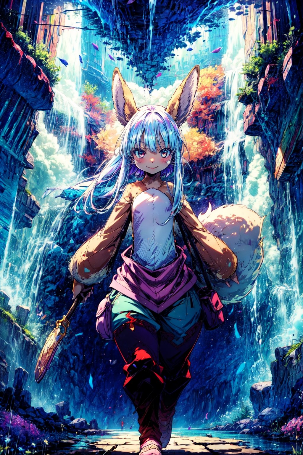 1girl, solo, furry, nanachi \(made in abyss\), nanachipants, standing, looking at viewer, smile