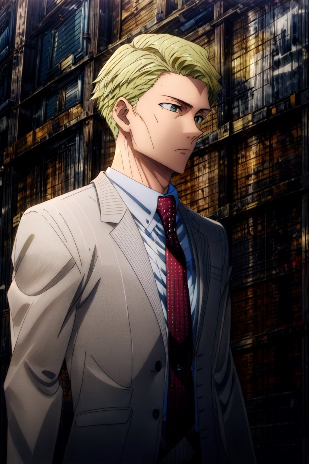 masterpiece,highres,high quality,extremely detailed,solo, , KentoNanami,1man, formal,business suit,pinstripe suit,collared shirt,white shirt,red necktie,