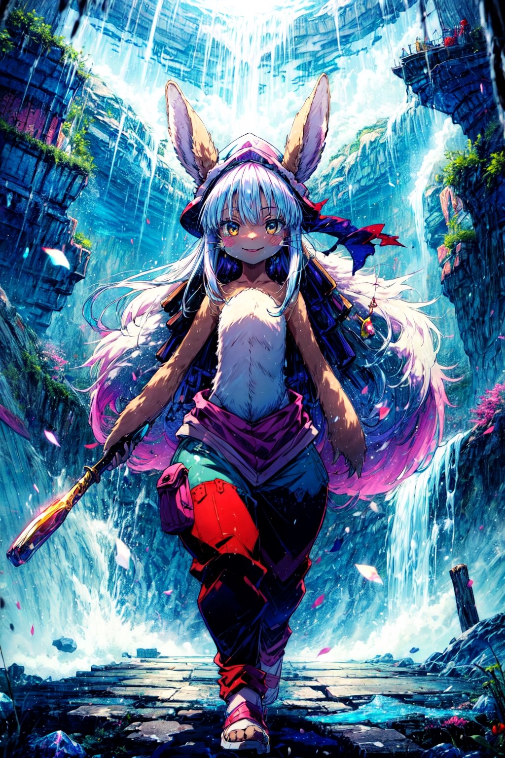 1girl, solo, furry, nanachi \(made in abyss\), nanachipants, standing, looking at viewer, smile