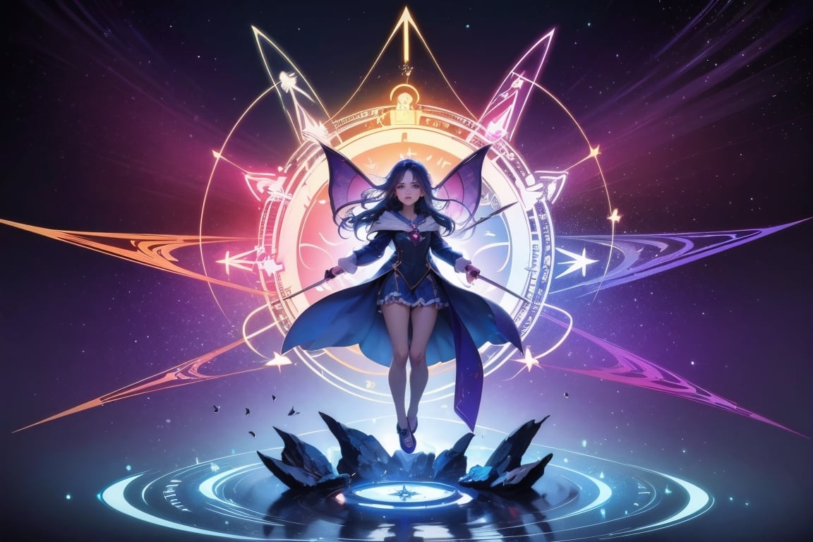 1 girl, colorful, full body, Wide Shot, wallpaper, energy, Unknown terror, arcane, Around the magic ,magic surrounds ,magic rod, book, pages flying all over the sky, Know it all, Predicting the Future, Know the past, Infinite wisdom, blue flame, Warlock, Magical Circle, Circle, Pentagram, incantation, mantra, Witcher,  Singing magic,  masterpiece, ultra realistic, best quality,Circle