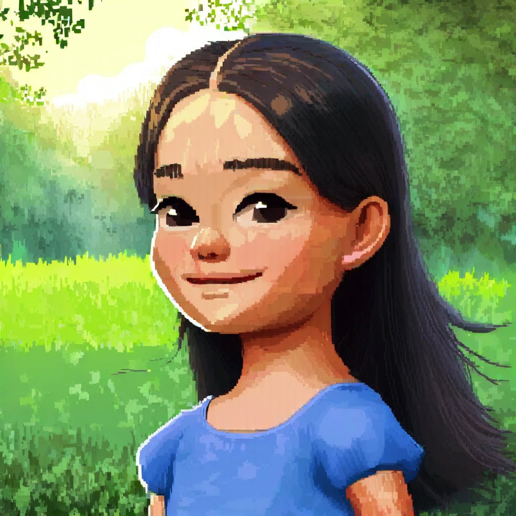 1 girl, portrait, nature back ground, pixel representation art work, pixel