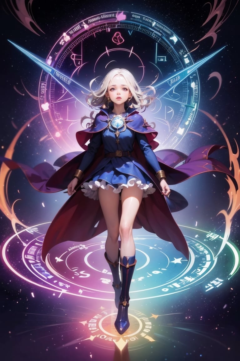 1 girl, colorful, full body, Wide Shot, wallpaper, energy, Unknown terror, arcane, Around the magic ,magic surrounds ,magic rod, book, pages flying all over the sky, Know it all, Predicting the Future, Know the past, Infinite wisdom, blue flame, Warlock, Magical Circle, Circle, Pentagram, incantation, mantra, Witcher,  Singing magic,  masterpiece, ultra realistic, best quality,Circle