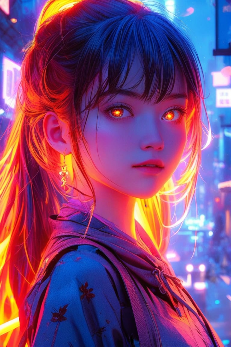 1 girl portrait, charming, nature, neon light, look at viewer,Anime Style