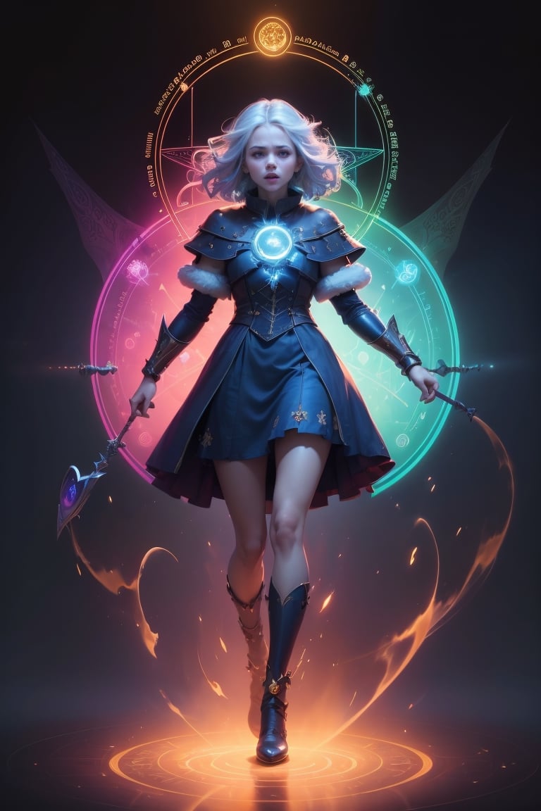 1 girl, colorful, full body, Wide Shot, wallpaper, energy, Unknown terror, arcane, Around the magic ,magic surrounds ,magic rod, book, pages flying all over the sky, Know it all, Predicting the Future, Know the past, Infinite wisdom, blue flame, Warlock, Magical Circle, Circle, Pentagram, incantation, mantra, Witcher,  Singing magic,  masterpiece, ultra realistic, best quality,Circle