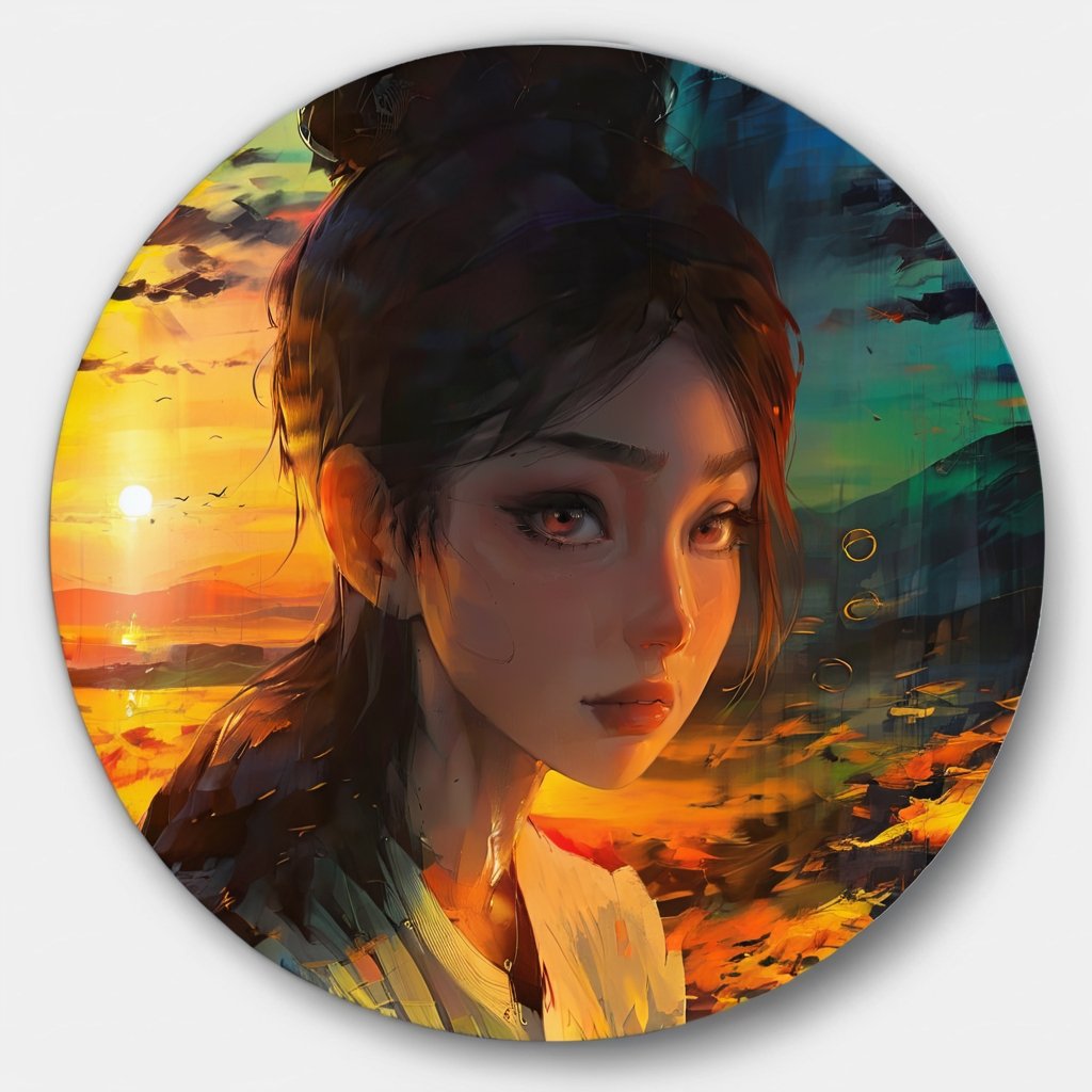 nature, sunset,Circle, 1 girl, portrait