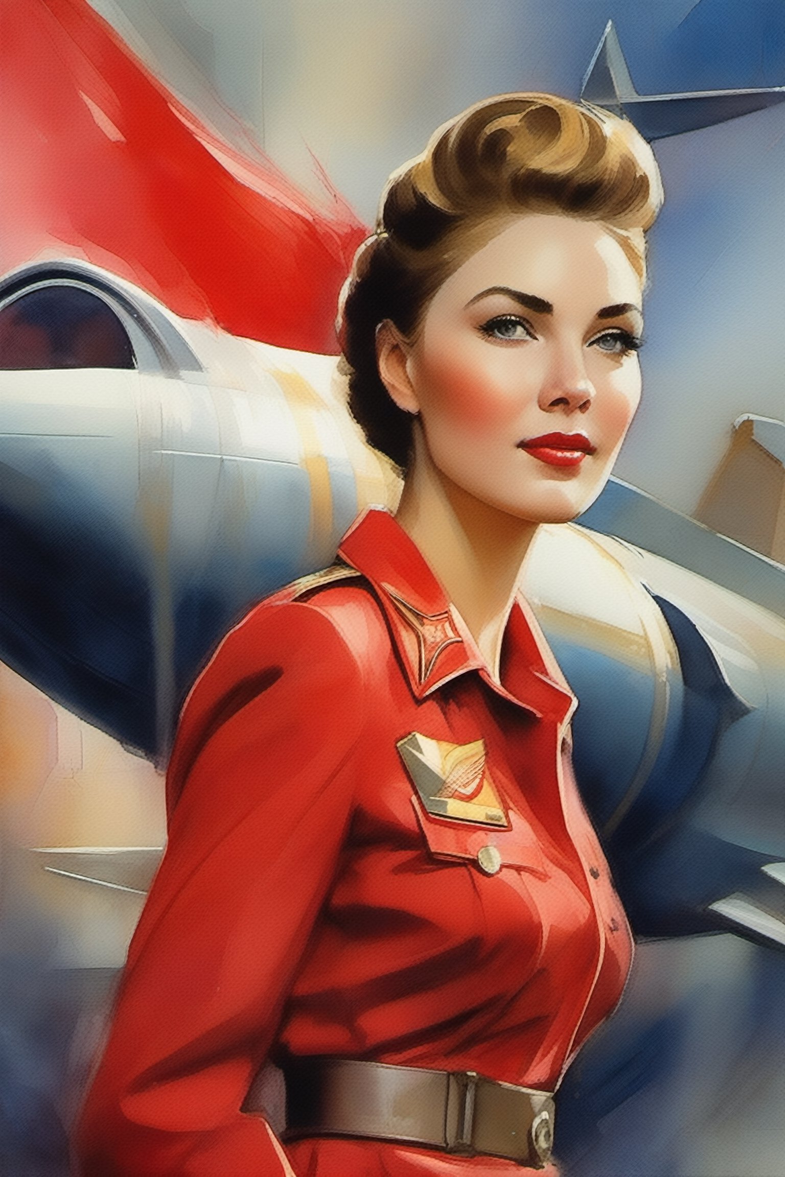 masterpiece, best quality, ultra high resolution, visually stunning, beautiful, award-winning art (abstract art: 1.3),  beautiful ))), "Be transported to a futuristic world where Sovietpunk reigns supreme, and a beautiful soviet female - comunist scentlist resercher awaits your guidance next soviet warbase." ., Watercolor, trending on artstation, sharp focus, studio photo, intricate details, highly detailed, by greg rutkowski ,more detail XL