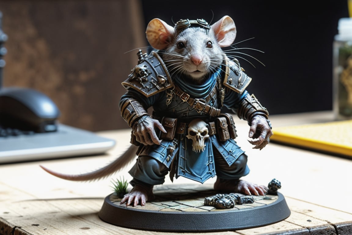 Stable Diffusion: Crafting a 3D Printable Character Model warhammer rat-scaven assasin with High-Quality, Game-Design Style, and Front, Back, and Side Views, Ensuring Exceptional Detail and Realism"