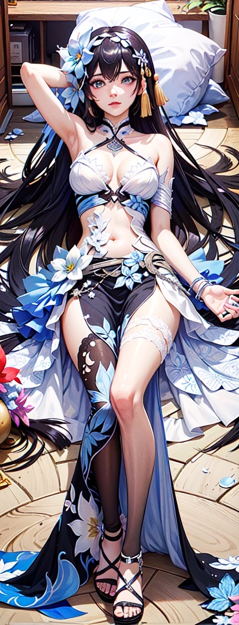 masterpiece, best quality, indoors, carneliandakimakura, 1girl, solo, looking at viewer, full body, dakimakura (medium), lying, on back, very detailed: 1.3)(, horb, luminous blue eyes, hair ,hair outside black hair  inside blue), (light smile: 1.2), sitting, from behind, rear facing, full body, dressed, highly detailed, (height: 1.1), best quality, (Masterpiece: 1.3), cinematic lighting, masterpiece, quality  best , indoors, cosmic eyes, reflection, eyelashes, carneliandakimakura,dakimakura (medium), lying down, behind, bed sheet, hair ornament, arms up, showing arms folded, Concept_carnelian_dakimakura,( Work, best quality, inside  room, fiodef, carneliandakimakura, solo, looking at the viewer, dakimakura (media), lying down, on his back, arms behind his back, full body, carneliandakimakura, horb, beauty miracle),
  TALL
  149cm,
  HEAVY
  42kg,
  HAIR COLOR
  Black
  Blue,
  EYE COLOR
  Blue,smog, gauze, vase, petals, traditional Chinese room, detailed background ,wide photo background,Hairpin, hair decoration,slender,Full chest,perfect eyes,perfect beautiful face,perfect female figure,detailed skin,  delicate patterns,intricate clothing details and rich in exquisite clothing details,delicate intricate fabrics,charming ,alluring,seductive,erotic,enchanting,hanfu,song style clothing,hanfu,Realistic,GUOFENG,MEINV,perfect hand, fingers, hand, perfect, masterpiece, best quality, official art, aesthetic, 1girl, detailed background, isometric, art nouveau, snowflakes, fractal art,asian girl,realhands,AI_Misaki ,hyelin