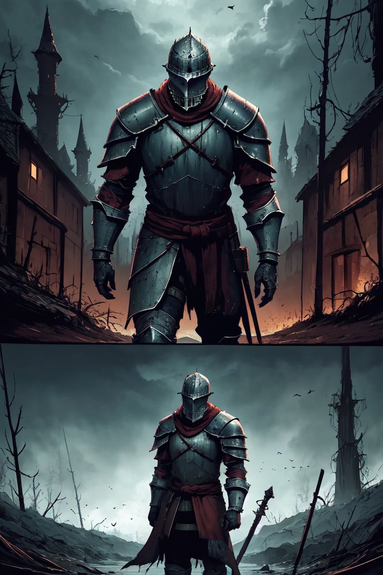 (beat quality, masterpiece), (8K, HDR), ((Dark Souls)), 
Generate an image of Viking set in the Dark Souls world, dark fantasy, dark and horror, bloody,

, comic art, 