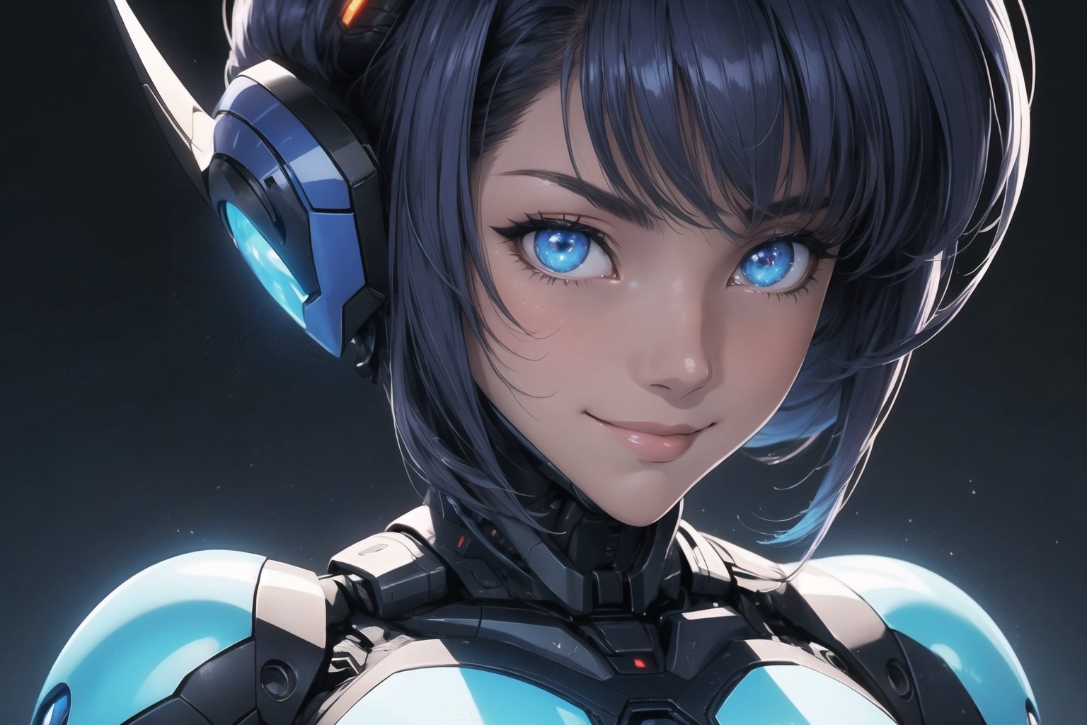 (masterpiece, best quality), (8K, UHD), ((90s anime style)), dark fantasy fembot, an alluring robotic body, with a lean hourlgass shape, high tech design, seductive cybernetic eyes, nice chest, in a futuristic high tech society, different seductive poses, smiling at the viewer, (variety shot), illustration,portrait,rgbcolor,emotion