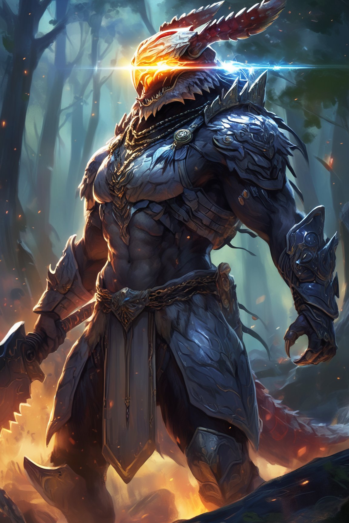 (beat quality, masterpiece), (8K, HDR), 
In the dense, unforgiving jungle, a figure emerged, blending the raw power of a god with the lethal precision of an interstellar hunter. Clad in ancient, spartan armor intertwined with advanced alien technology, Kratos, now infused with the essence of a Predator, moved with silent grace. His eyes, glowing with a fierce, otherworldly light, scanned the terrain for his quarry.

His twin Blades of Chaos, now enhanced with plasma-infused chains, crackled with deadly energy as he prepared for the hunt. The forest was alive with the sounds of unseen creatures, but none could escape his heightened senses. A guttural roar echoed through the trees as he leaped into action, merging godlike strength with unparalleled hunting prowess.

"No prey can hide from me," he growled, the sound reverberating through his helmet's advanced audio systems. "I am the predator of gods and beasts alike."

With unmatched ferocity, he charged forward, ready to claim his next trophy in a hunt that spanned worlds and legends.