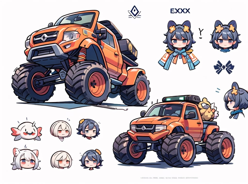 Designing, (absolute geometrical monster truck), black lines, white background, designing sheet, sketch out designs,FFIXBG,EpicArt,IncrsAnyasHehFaceMeme