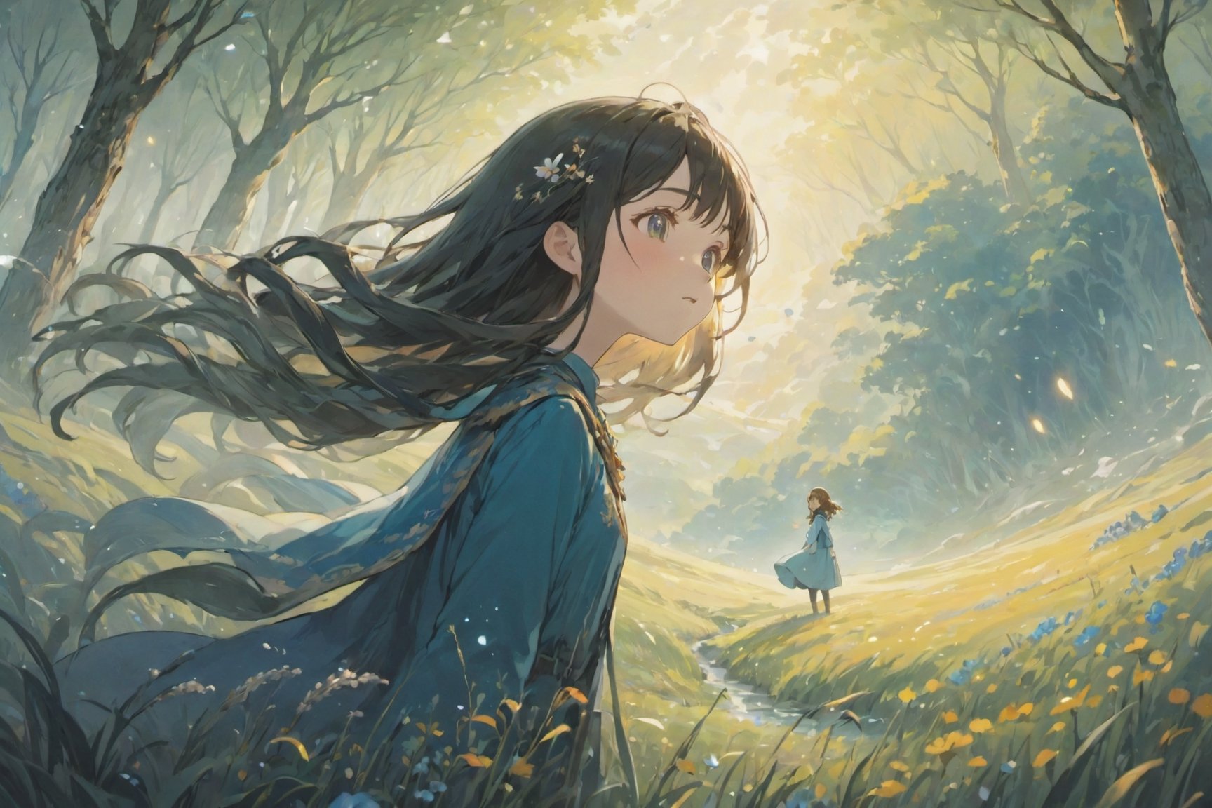 anime, cowboy_shot, close-up, pretty, young, (1girl), flowing hair, exploring, magical, Narnia, vibrant, meadow, surrounded by fantastical creatures, lost, dreamlike, fear, obstacles, encasing landscape, cinematic, amazing composition, highly detailed, intricate, dynamic, beautiful, cute, EpicLand, 6000,detailmaster2