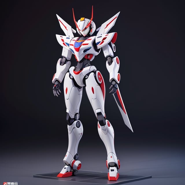 young Girl, racing decals, number and letters racing fonts decals on surface, Full Body shot, (perfect anatomy), (athletic body), (intricate geometric robotic white body armor, Deep Purple and Red accents), (looking at viewer), (medium shot photograph), photorealistic,mecha musume,mecha,Mecha