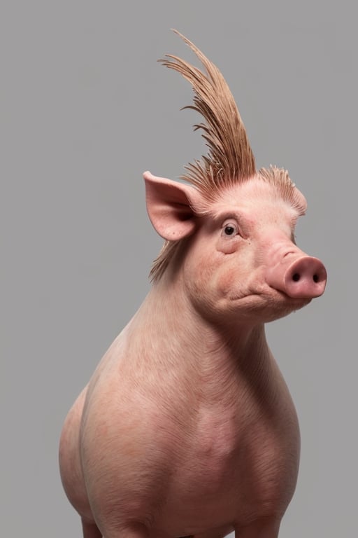 A pig head rooster, photorealistic, wide shot