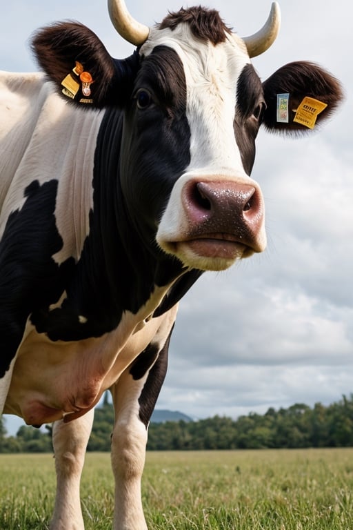 A cow with panties, photorealistic, wide shot