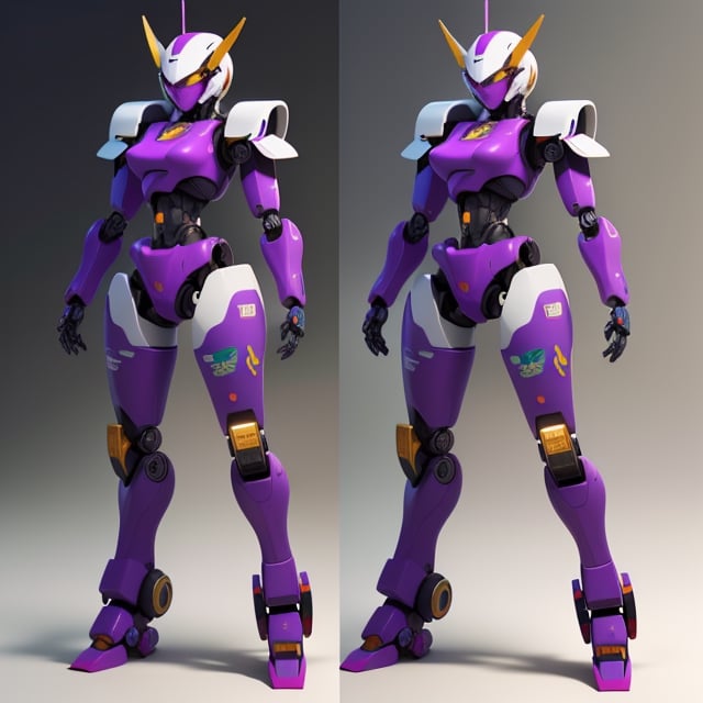 young Girl, racing decals, number and letters racing fonts decals on surface, Full Body shot, (perfect anatomy), (athletic body), (intricate geometric robotic white body armor, Deep Purple and Red accents), (looking at viewer), (medium shot photograph), photorealistic,mecha musume,mecha,Mecha