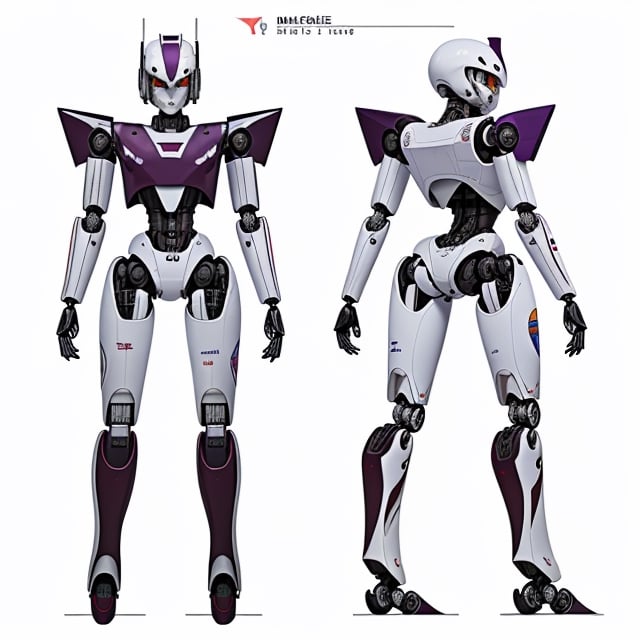 young Girl, racing decals, number and letters racing fonts decals on surface, Full Body shot, (perfect anatomy), (athletic body), (intricate geometric robotic white body armor, Deep Purple and Red accents), (looking at viewer), (medium shot photograph), photorealistic,mecha musume,mecha,Mecha