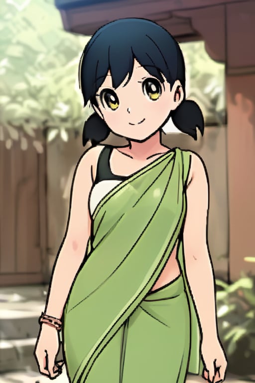 Shizuka wearing saree, smiling