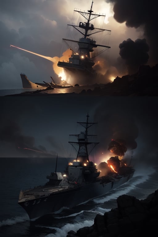 Imagine World War 2, a squadron of Japanese fighter planes. They are firing at American warships. Have many fire and smoke, At Pearl Harbor, there and the situation looked chaotic, painted by tom lovell, dishonored 2, definition real picture, cinematic, hyper realistic, hyper detailed, cinematic, volumetric light, 8k, UHD, HDR, octane render, unreal engine"