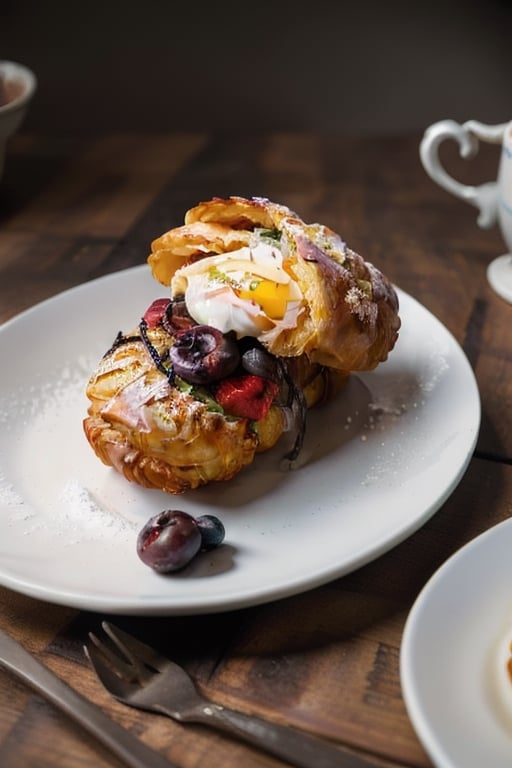 Food bakery bake breakfast photography background - French croissant on wooden table , perfect composition, beautiful detailed intricate insanely detailed octane render trending on artstation, 8 k artistic photography, photorealistic concept art, soft natural volumetric cinematic perfect light, chiaroscuro, award - winning photograph, masterpiece, oil on canvas, raphael, caravaggio, greg rutkowski, beeple, beksinski, giger