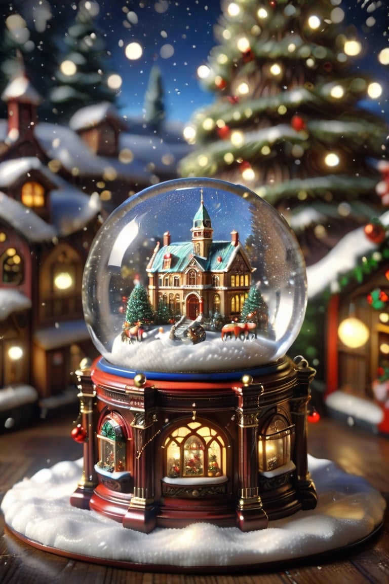 An epic, exquisite and realistic snow globe. The base of the snow globe is made of noble and rare wood, decorated with a lot of gold and gemstones, and is dazzling.
Inside the snow globe is a miniature model of Christmas market in Edinburgh, UK in the view, detailed presentation of architectural details, falling snowflakes. 
F.18, the lens focuses on the snow globe, 8K, the background is Christmas atmosphere, the trend style refers to ArtStation