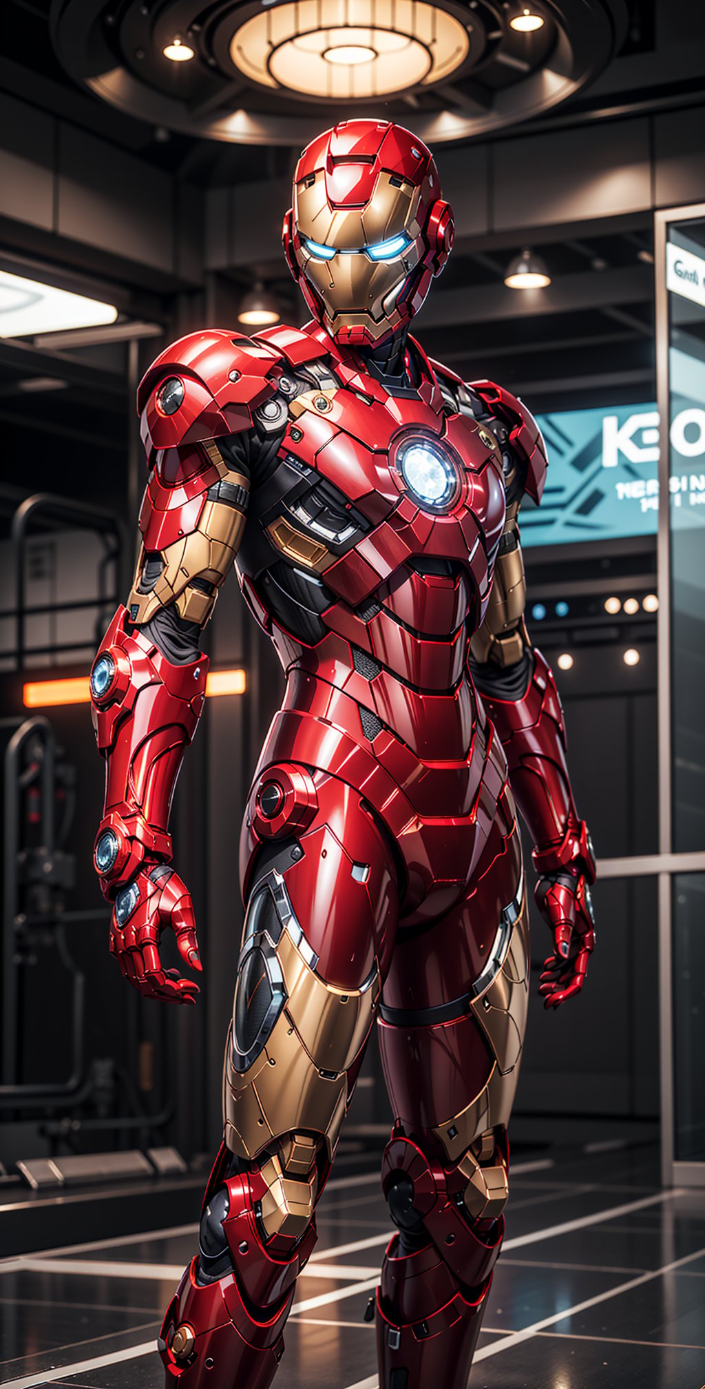 "Design a striking Iron Man suit with a unique glass-style appearance. The armor should gleam like polished glass, reflecting light to create an impressive shine. The glass armor should have a futuristic, sleek look with intricate patterns etched into the surface. Incorporate translucent elements to showcase the inner mechanics and technology of the suit, while maintaining the iconic red and gold color scheme. The helmet should feature a seamless glass visor that enhances the overall aesthetic. The suit should exude sophistication and innovation, truly embodying the fusion of cutting-edge technology and artistic design.",perfecteyes,mecha musume, see-through glassy armour, 