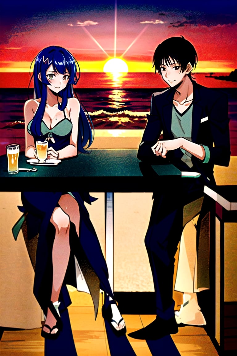 Un jeune homme sexy au bord de la mer sous un coucher de soleil, AOMINE DAIKI,A couple in a restaurant ,biopunk style