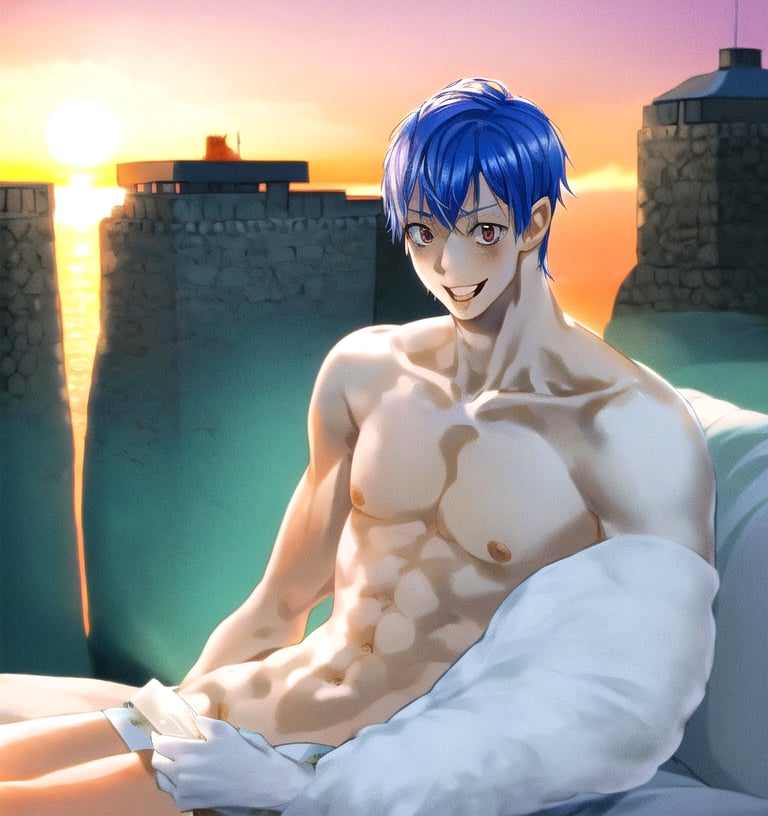 Un jeune homme sexy au bord de la mer sous un coucher de soleil, AOMINE DAIKI ,b3rli