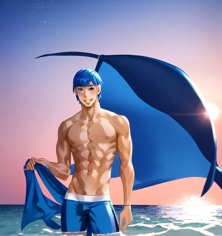 Un jeune homme sexy au bord de la mer sous un coucher de soleil, AOMINE DAIKI ,b3rli