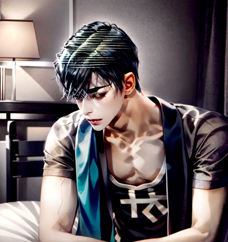 Un jeune homme sexy avec cheveux noir avec des cornes dans une chambre noir,  AOMINE DAIKI,  b3rli