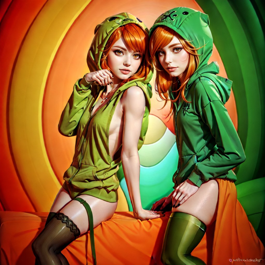 girl, solo, petite, , orange hair, orange eyes, medium hair, green_hoodie
green_legwear,



,arshadArt,ellafreya