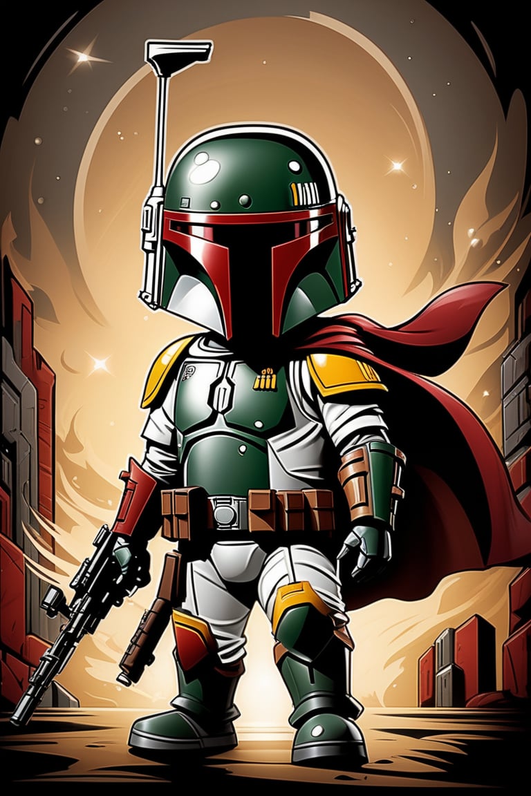 star wars boba fett by chris phu 1, in the style of graffiti-influenced style, cartoonish humor, silver, ragecore, caninecore, celestialpunk, dark white and red 