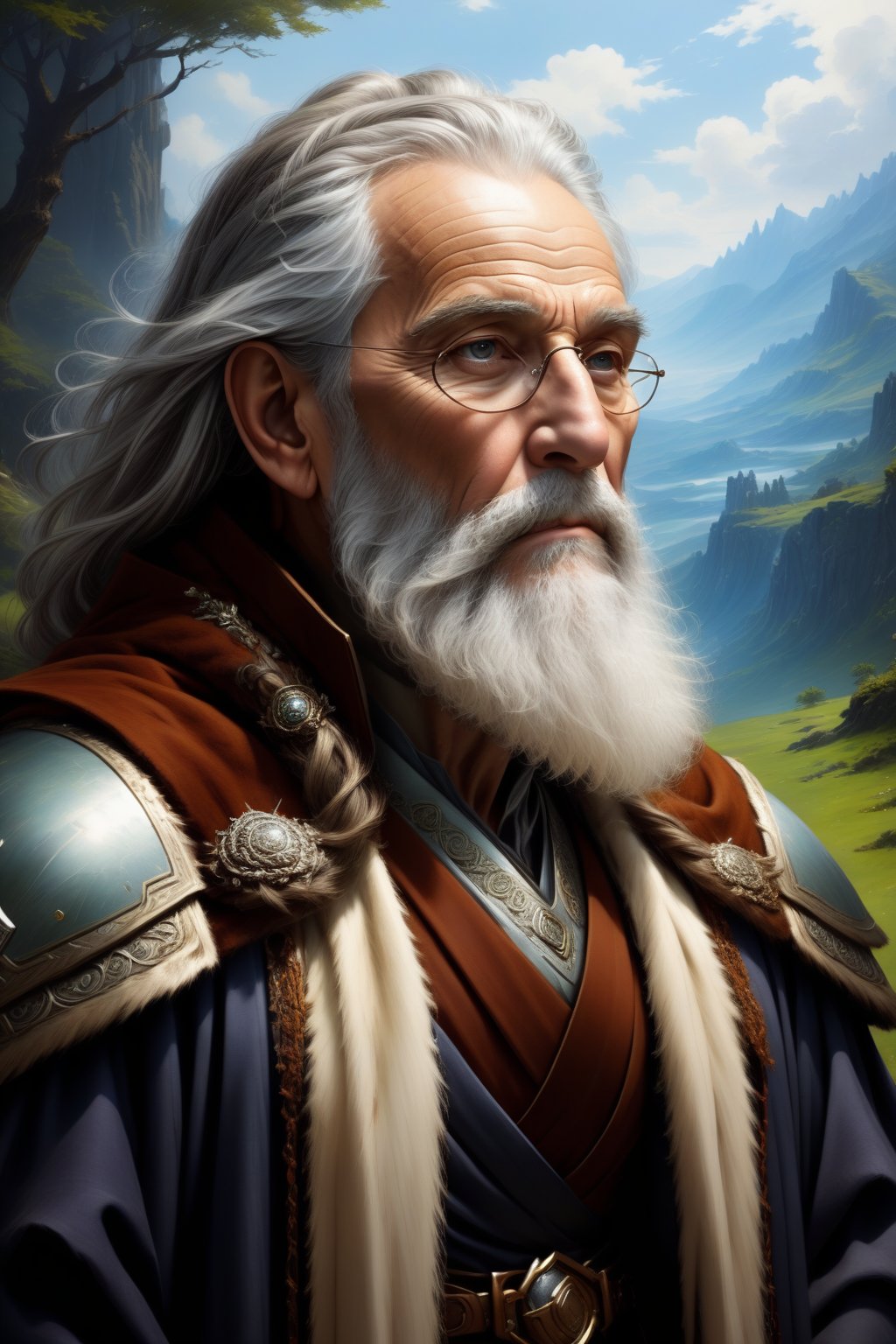 masterpiece, professional artwork, famous artwork, fantasy class, Druid old man, silver long beard