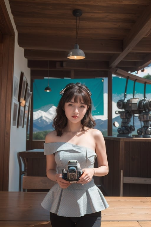 (masterpiece,best quality:1.6), Bare shoulder, summer day, (Deco :1.3), (art by Scholastic Corporation :1.2),(Interior Design:1.1),(lady,Peplum top,🧖‍♀️:1.2), Mountain range,🌸,🌳, cybernetic robot undefined . android, AI, machine, metal, wires, tech, futuristic, highly detailed