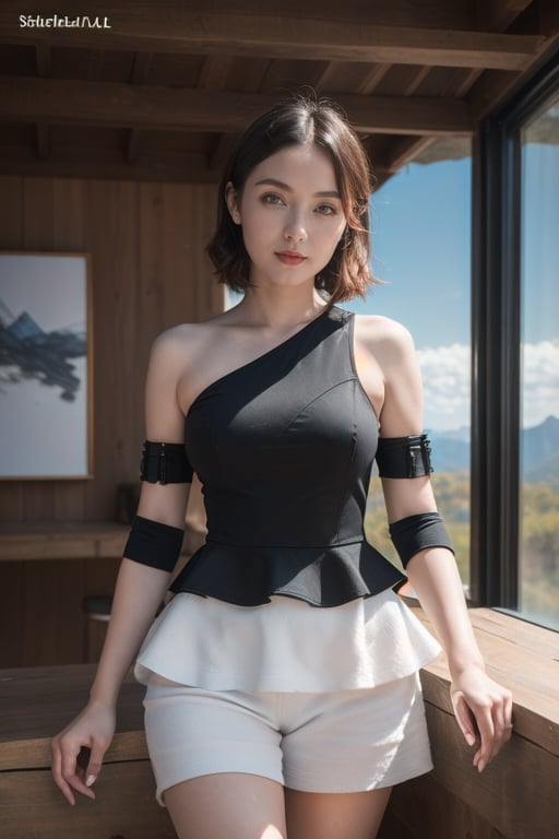 (masterpiece,best quality:1.6), Bare shoulder, summer day, (Deco :1.3), (art by Scholastic Corporation :1.2),(Interior Design:1.1),(lady,Peplum top,🧖‍♀️:1.2), Mountain range,🌸,🌳, cybernetic robot undefined . android, AI, machine, metal, wires, tech, futuristic, highly detailed